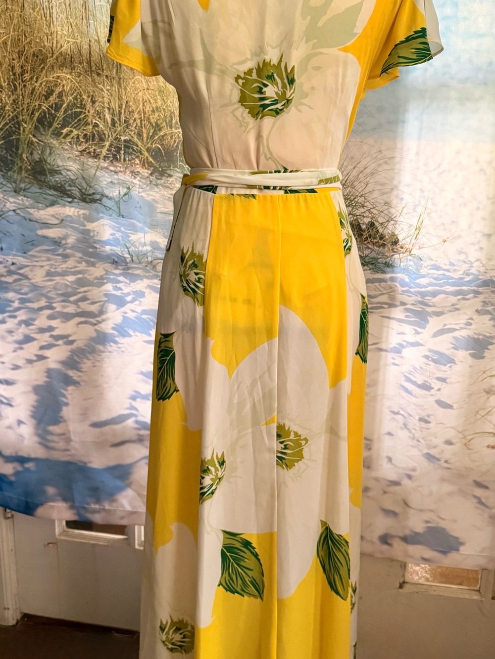 New York & Company Yellow & White Floral Wrap-Style Maxi Skirt - Picture 5 of 10